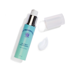 A container of Nu Skin Nutricentials Celltrex Always Right Recovery Fluid next to a dollop of the recovery fluid