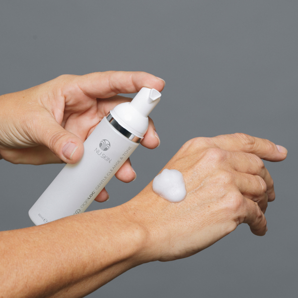 nu-skin-ageloc-gentle-cleanse-and-tone-foaming-cleanser-product-texture-on-hand-image
